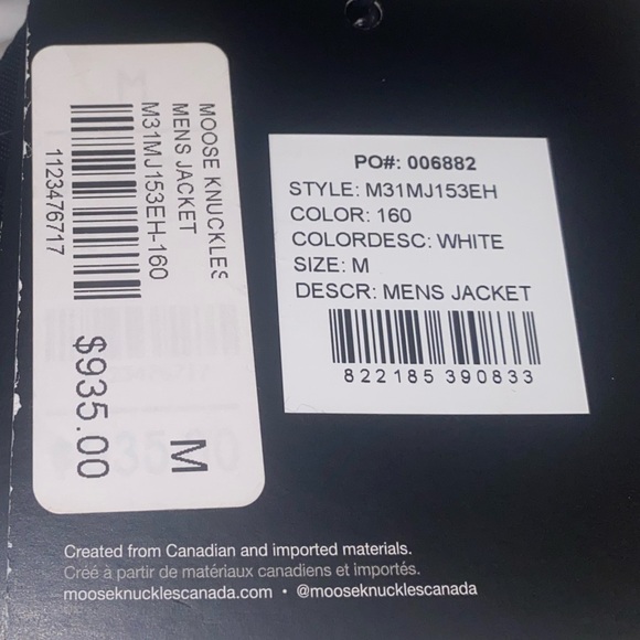 Moose knuckle coat white / black / gold , with red inside - Picture 9 of 9